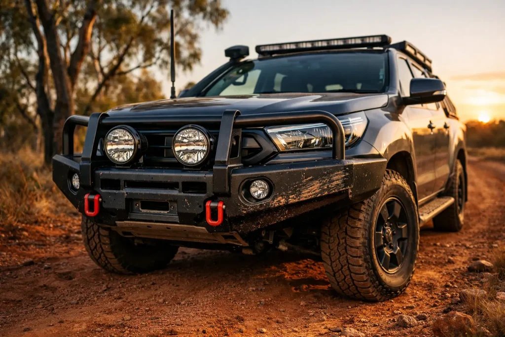 4WD with ADR-compliant steel bull bar installed in Morley workshop